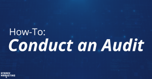 Graphic introducing the steps for how to perform a digital audit with a navy blue digital background.