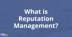 White text over a blue background that says: "What is Reputation Management?"