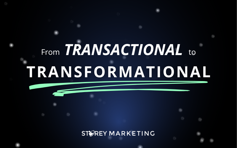 “From Transactional to Transformational” representing the shift from transactional marketing to transformational, relationship-based marketing within compounding pharmacy marketing.