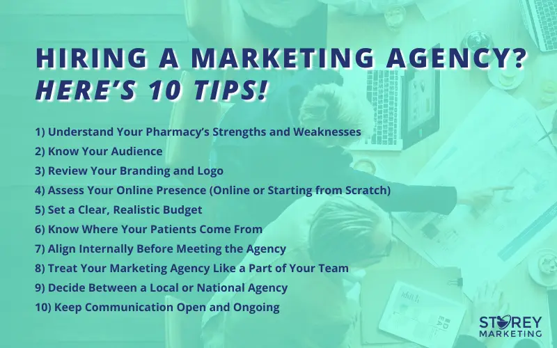 10 marketing client tips for pharmacies hiring a marketing agency and learning how to talk to a marketing agency effectively.