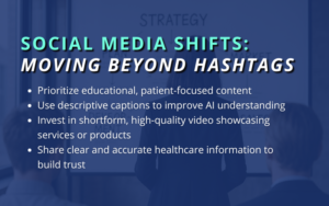 Social media shifts in digital marketing trends in 2026 in pharmacy, highlighting a move beyond hashtags toward AI-driven content discovery.