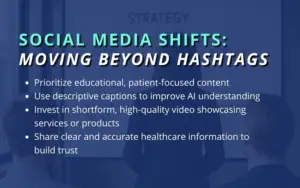 Social media shifts in digital marketing trends in 2026 in pharmacy, highlighting a move beyond hashtags toward AI-driven content discovery.